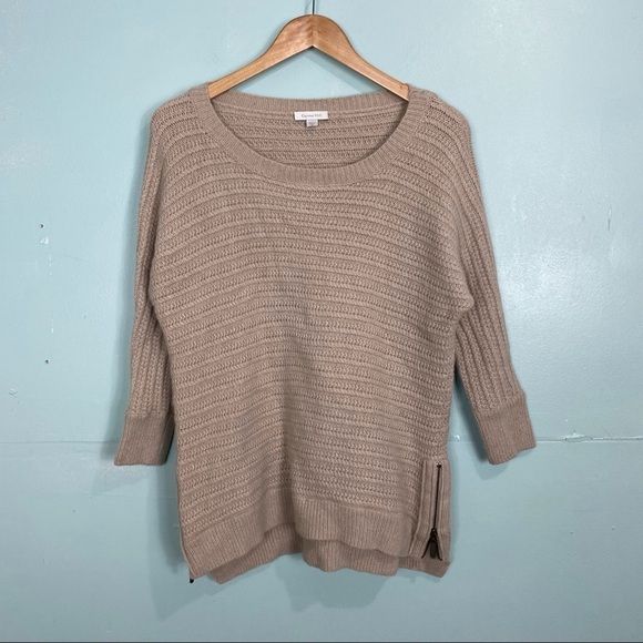 Garnet Hill Side Zipper Beige Knit Pullover Sweater Sz‎ M - Picture 1 of 8